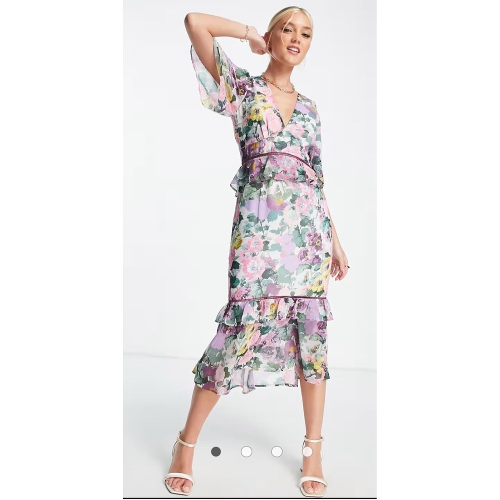 Hope & Ivy Floral Midi Dress Size 12 Garden Party Romantic Keyhole Back